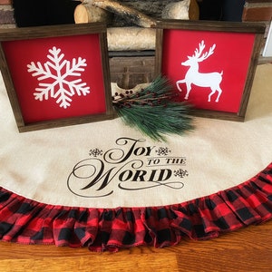 Personalized Buffalo Plaid Christmas Tree Skirt: 53&quot; Faux Burlap