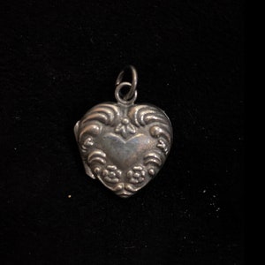 Double Sided Open Vintage Victorian Puff Heart Charm Sterling Silver #6