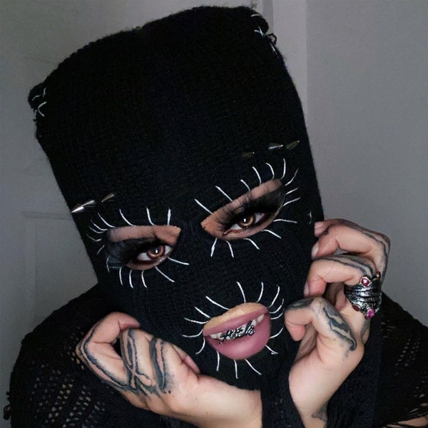 Ski Mask With Pigtails Ponytail Holes Balaclava Ski Mask Winter Clothing Black Beanie Women Christmas Streetwear Face Mask Winter Hat