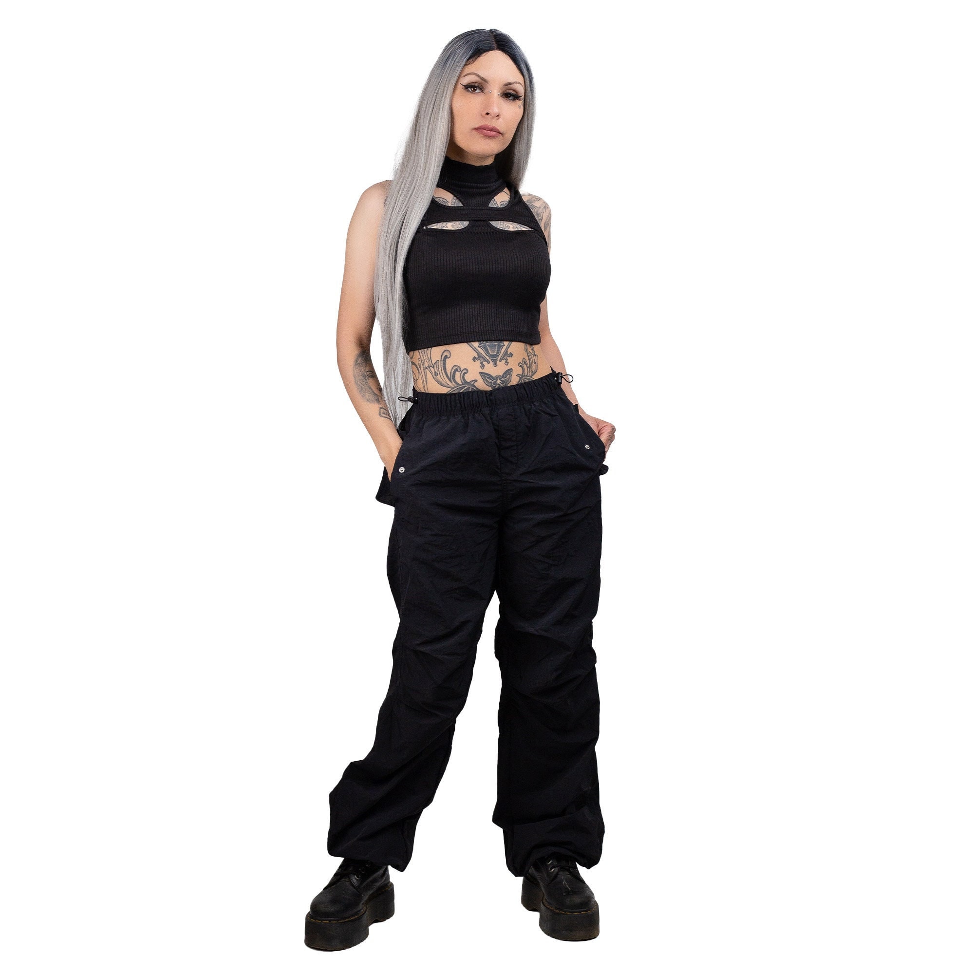 Holographic Women's Reflective Rainbow Pants, Reflective Cargo Pants,  Psychedelic Multi-pocket Pants, Rave Outfit Concert Clothing 