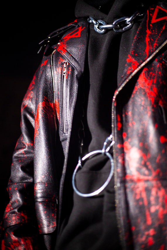 Leather Jacket 90s Vintage Leather Coat Punk Jacket Hand Painted Custom Handmade Streetwear Clothing Gothic Men Black Jacket Etsy UK