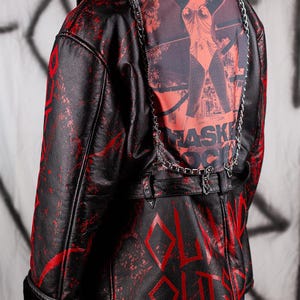 Giacca in pelle, giacca in pelle vintage anni &#39;90, giacca punk, dipinta a mano, personalizzata, abbigliamento streetwear fatto a mano, giacca nera da uomo gotica, abbigliamento invernale