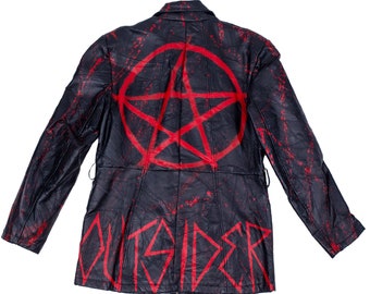 Goth Jacke Vintage Kleidung Punk Lederjacke 90er Jahre Ledermantel Handbemalt Custom Streetwear Gothic Damen Schwarze Jacke Pentagramm