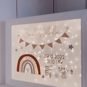 Illuminated picture frame birth/birthday/baptism || Rainbow