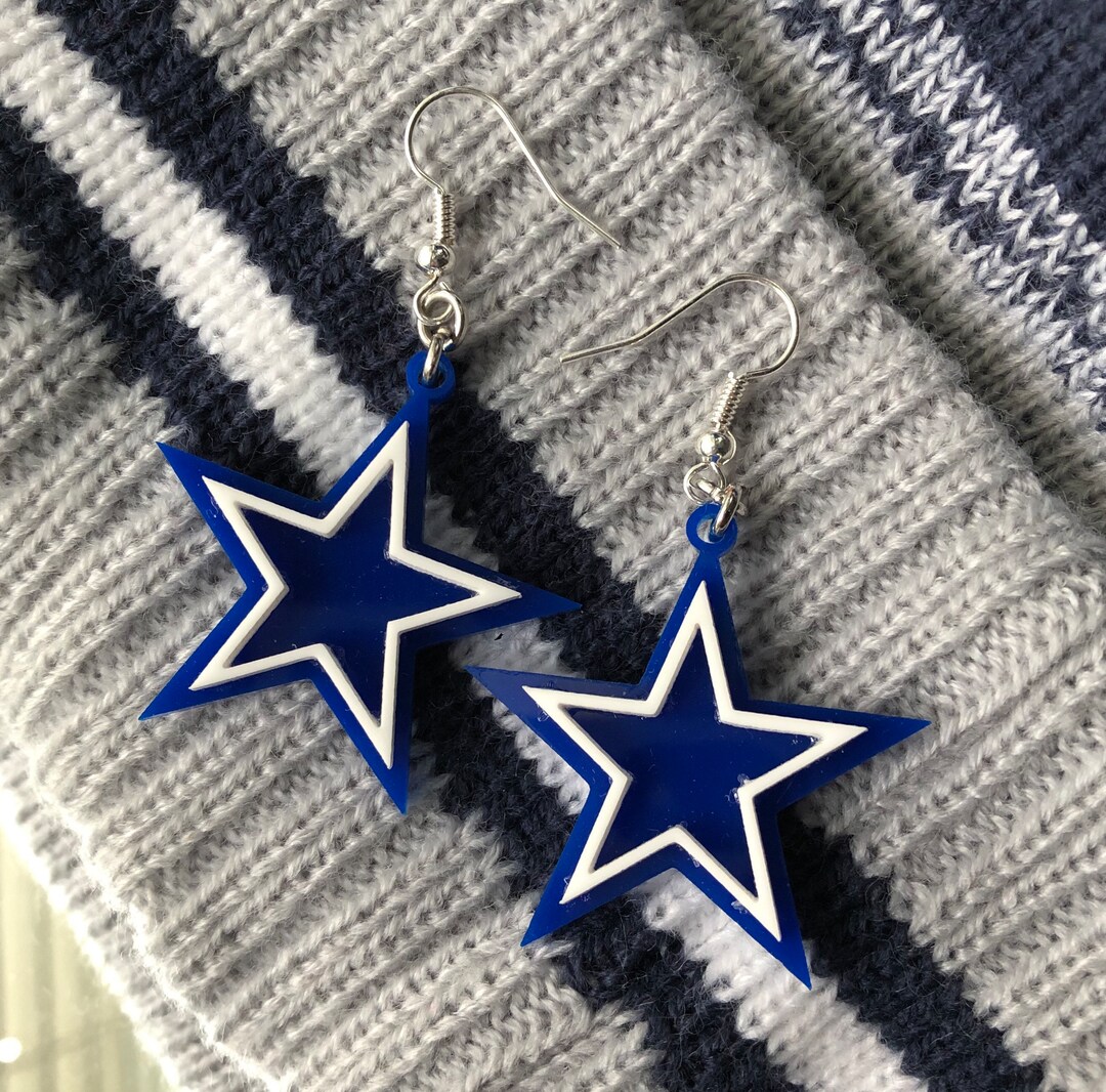 Dallas Cowboys Blue and Clear Rhinestone Wood Earrings