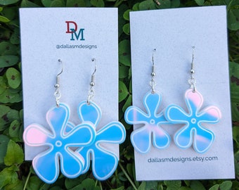 Iridescent SpongeBob Flower Earrings | Acrylic Flower Earrings | Bikini Bottom Sea Flower Cloud Earrings