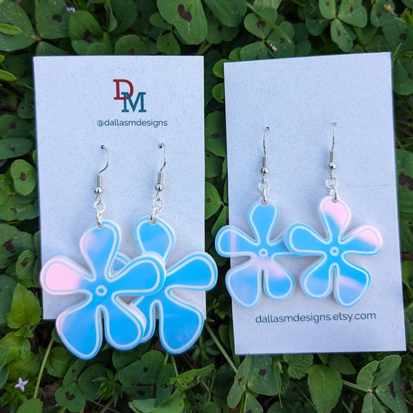 Iridescent SpongeBob Flower Earrings | Acrylic Flower Earrings | Bikini Bottom Sea Flower Cloud Earrings