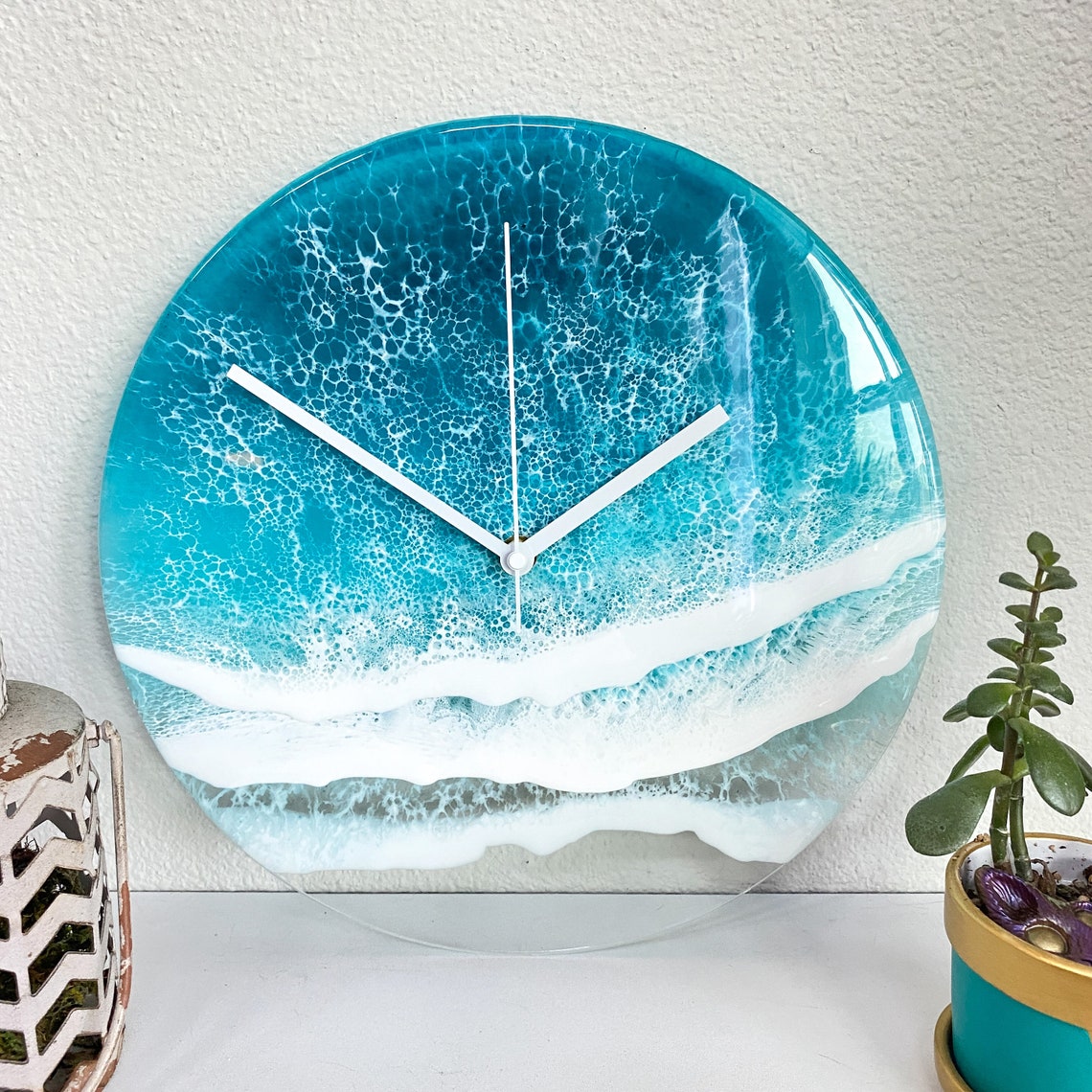 Resin Art Clock Ocean Wave Clock Handmade 12 Round Etsy