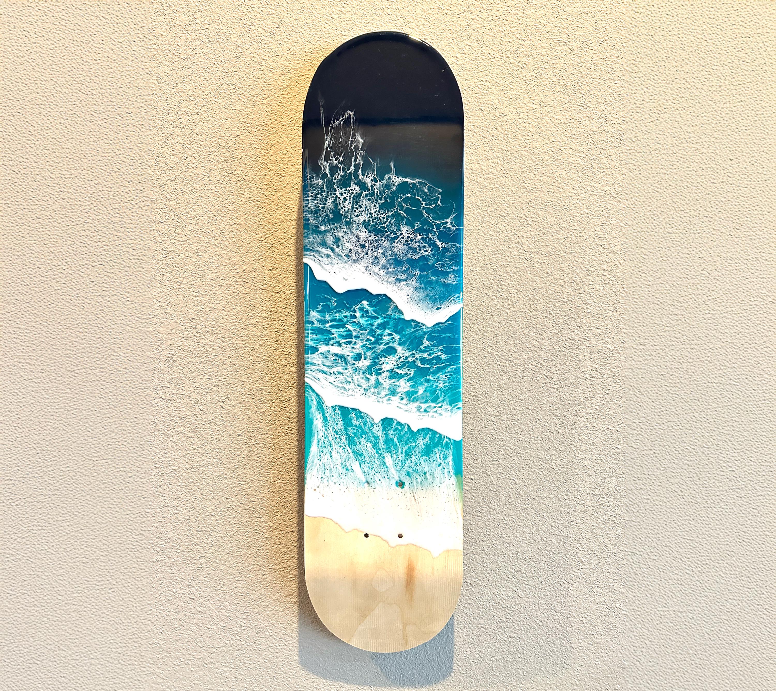 Ocean art skateboard, Surf board 32x8” resin art, Skateboard art