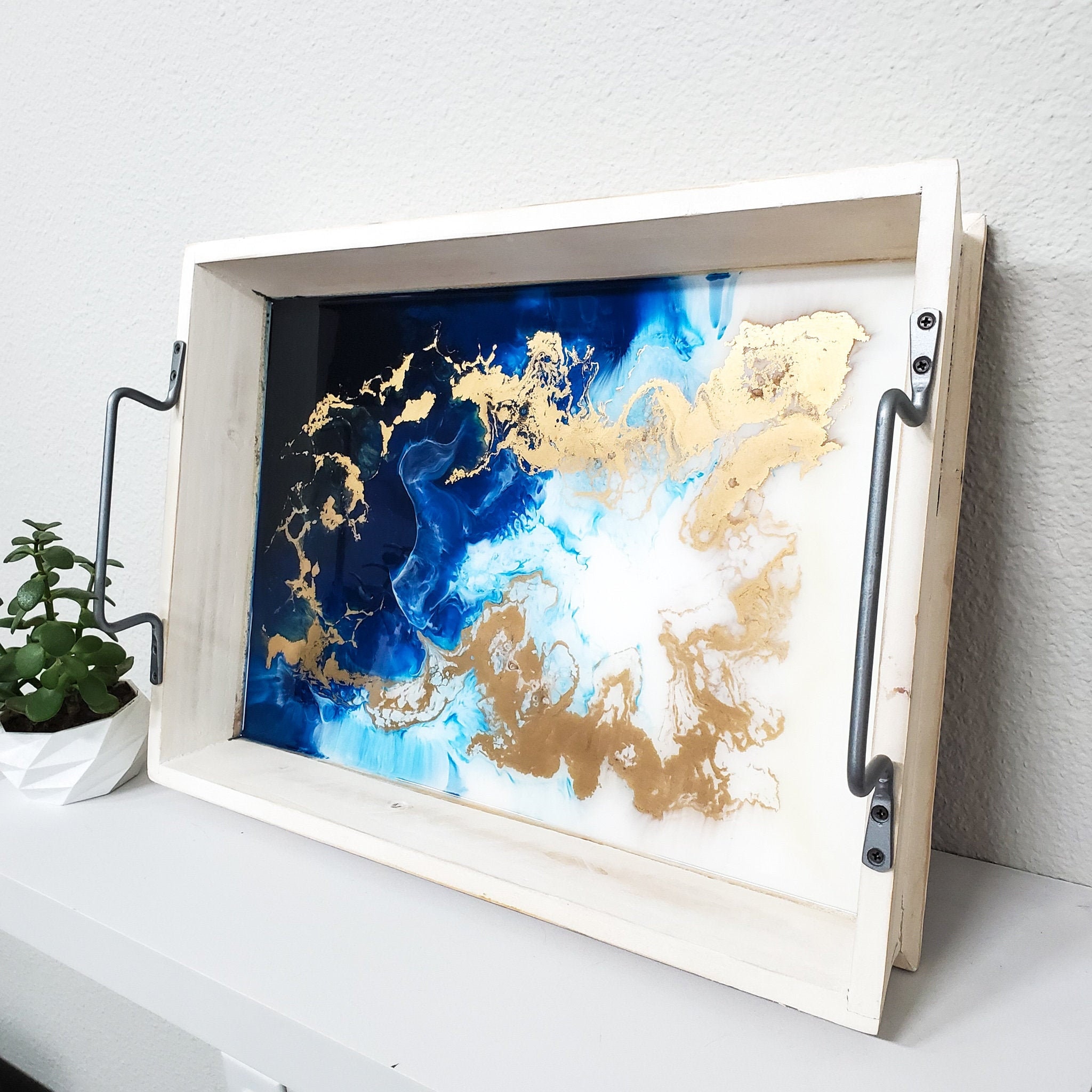 Home & Living Wooden resin art serving tray Trays & Platters