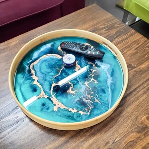Bamboo Wood Resin Tray, Resin Art, Decorative Serving Tray, Home Decor, 16&quot;