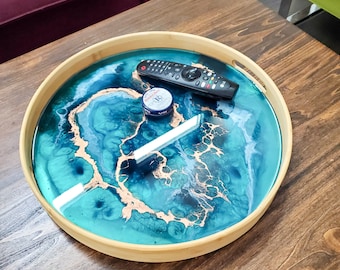 Bamboo Wood Resin Tray, Resin Art, Decorative Serving Tray, Home Decor, 16&quot;