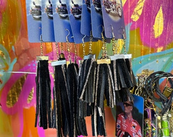 Automobile vintage Chevy/GMC upholstery fabric fringe earrings