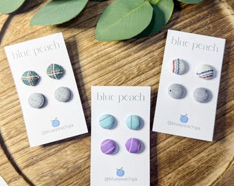 Small Fabric Stud Earrings – Handmade, Lightweight, Hypoallergenic | Minimalist Everyday Jewelry