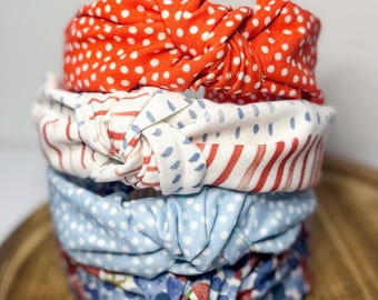 4th of July - Knot Headband for Women – Top Knot Fabric Headband | Boho Handmade Hair Accessory