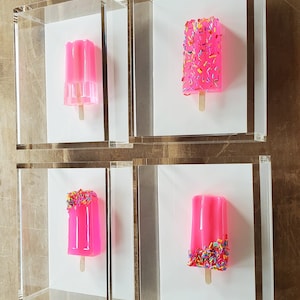 Unique Pop Art Acrylic Popsicle Sculpture in Retro Style for Modern Decor, 1 Shadow Box, 1 Resin Popsicle