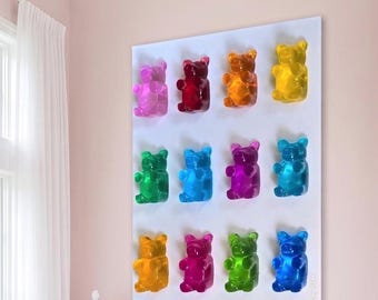 Exclusive Gummy Bear Sculpture Wall Art  Colorful Resin Candy Art | Luxury Nursery & Kitchen Wall Sculpture | Handmade Statement Piece