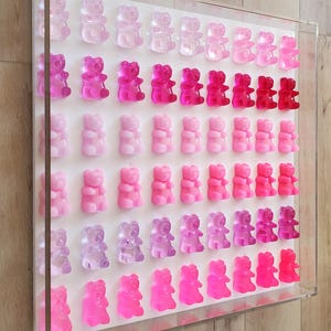 Candy Inspired Resin Bear Shadow Box Art: Modern Pop Sculpture