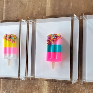 Arte de pared moderno en 3D con forma de heladería, escultura moderna de dulces en caja de sombras, decoración de arte pop, habitación infantil, regalo para ella, decoración de pared para la cocina.