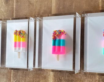 Modern 3D Ice Cream Bar Wall Art, Modern Shadow Box Candy Sculpture, Pop Art Decor, Children's Room, Gift for Her, Kitchen Wall Decor
