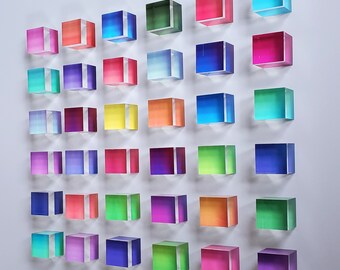 Minimalist Block Art,3D Wall Art ,Modern Art,Custom Visual Art,Innovative Vibrant Bold Ombré Colors Office Art,CommercialArt,Modern Cube Art