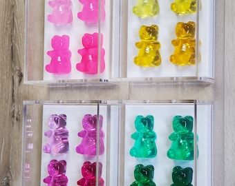 Resin Candy Gummy Bear Sculpture in Shadow Box: Playful Nursery & Kids Wall Decor