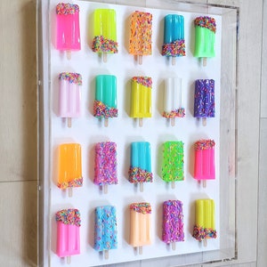Colorful Pop Art Popsicle Wall Decor, Unique Resin Kitchen and Nursery Art in Acrylic Frame