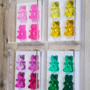 Pop Art Gummy Bear Resin Sculpture | Whimsical Kids & Nursery Room Decor | Shadow Box Gallery Wall Ideas | Bright Colorful Wall Art