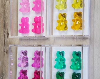 Pop Art Gummy Bear Resin Sculpture | Whimsical Kids & Nursery Room Decor | Shadow Box Gallery Wall Ideas | Bright Colorful Wall Art
