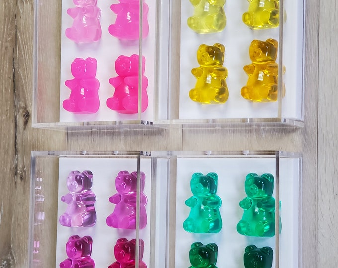 Pop Art Gummy Bear Sculpture | Colorful Resin Wall Art, Acrylic Shadow Box (8x6x3 inch)