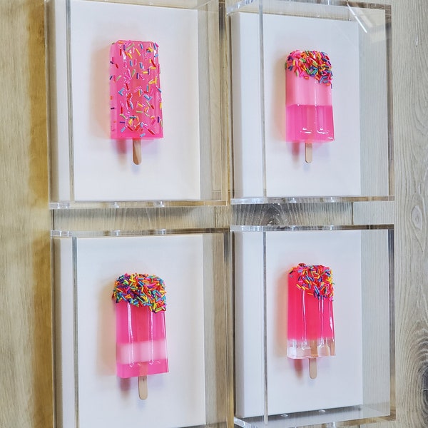Popsicle Wall Hanging, Luxury Wall Art, 1 Popsicle Sculptures, 1 Frame, Modern Pop Art, Bright Candy Art, Visual Pop Art, Pop Culture