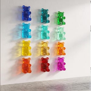 Giant 7 Inch Gummy Bear Wall Sculpture | Pop Art Decorative Object | Fun Kitchen Wall Art | Colorful Resin Shelf Art | Unique Wall Decor