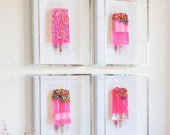 Candy Inspired Ice Pop Shadow Box Art:  Handmade Resin Sculpture, Modern Wall Decor