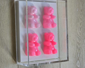 Framed Resin Candy Gummy Bear Wall Hanging, Modern Pop Art Sculpture, Home Decor Gift
