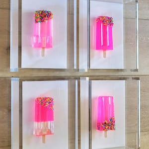 Luxury Popsicle Wall Art in Shadow Box Frame, Bright Candy Pop Art, Handmade Resin Sculpture, Modern Teen Room Decor, Gift for Her or Kids