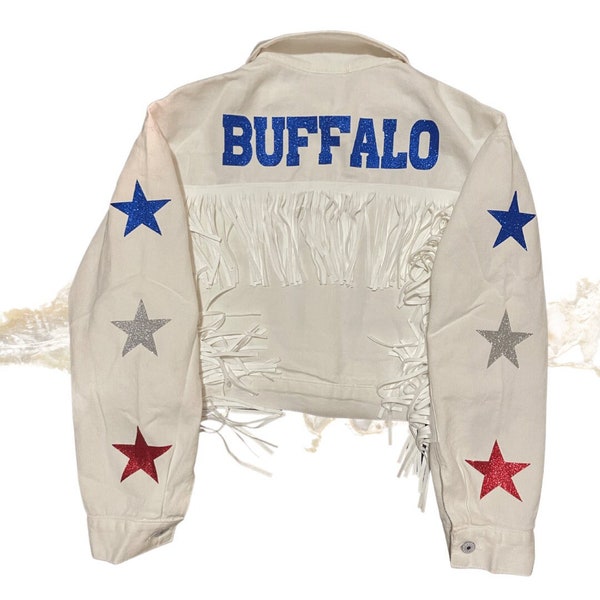 Buffalo Jacket, Bills Jacket, Buffalo Fringe Jacket, Fringe Jacket, Football Spirit Jacket, Bills Denim Jacket, Bills Mafia Jacket