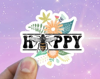 Bee Happy Sticker, Be Happy Sticker, Bee Sticker, Bee Stickers, Flower Stickers, Water Bottle Sticker, Laptop Sticker, Laptop Decal