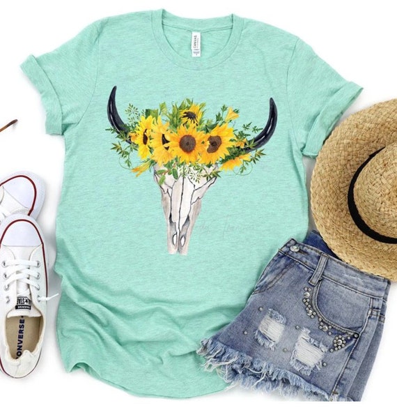 Sunflower Cow Skull Shirt Cow Skull 