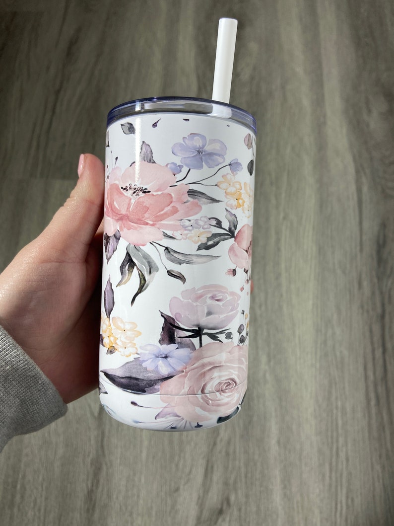 Floral Water Bottle Floral Tumbler Metal Tumbler Skinny Etsy