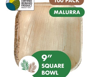 9" Palm Leaf Square Bowls: Disposable Party Plates (Pack of 100)