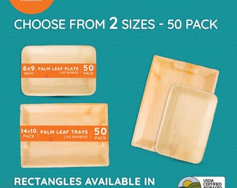 Palm Leaf Rectangle Tray: Disposable Party Plates, 50 Pack