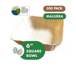 6&quot; Palm Deep Bowl Wholesale (Pack of 300). Disposable Bamboo Party, Camping and BBQ plates bulk for 4th of July.