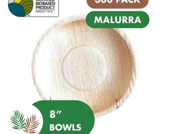 8" Palm Leaf Bowls: Biodegradable Party Plates (Pack of 300)