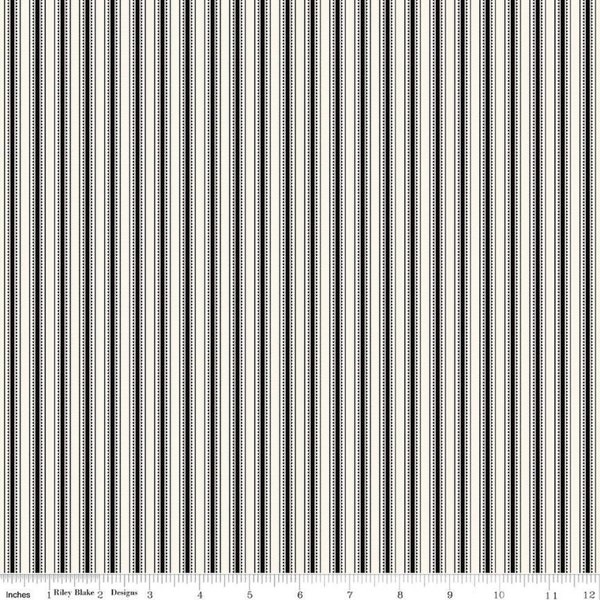 Ticking Stripe Fabric, Black Stripe Fabric, Riley Blake Fabric, Fleur Noire Stripe Cream, Retro Fabric, C12526-CREAM