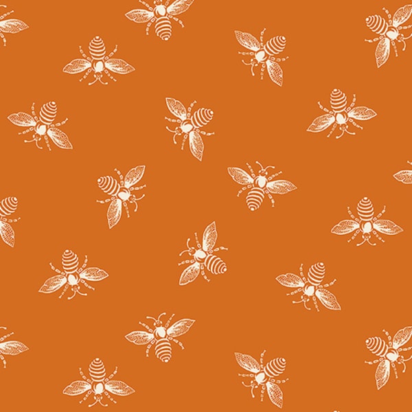 Bee  Print Fabric by the Yard | Bumble Bee Quilting Cotton | Pumpkin Honey Bee Fabric | Orange Insect Fabric