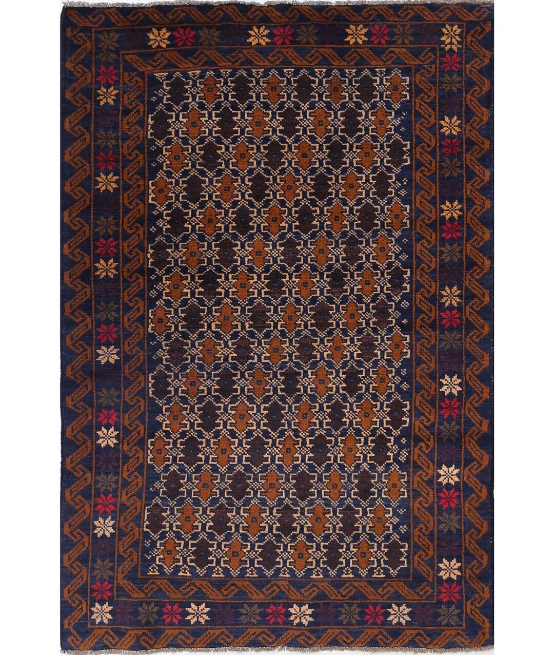 Hand Knotted Wool Baluch Tribal Rug, Dark Geometric Area Carpet, Afghan ...