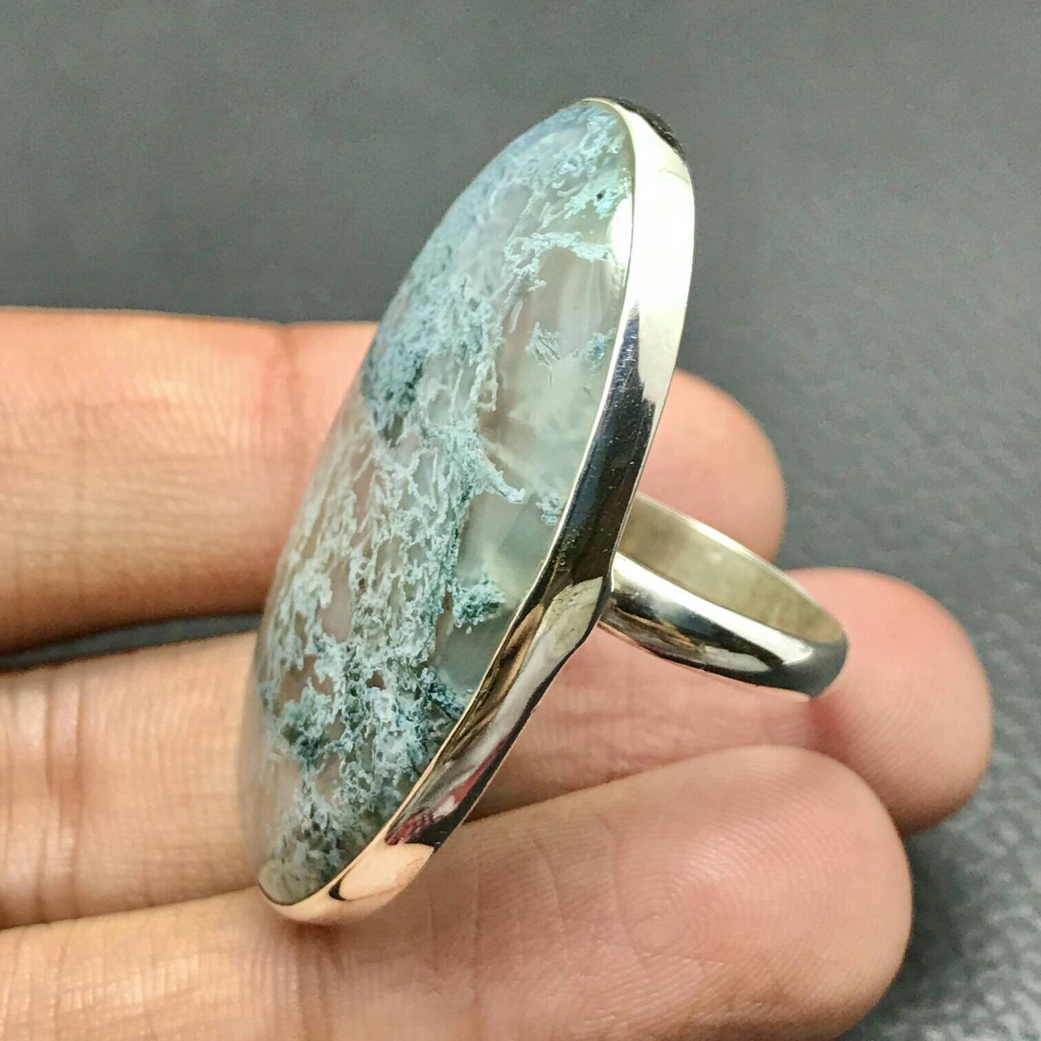 Handmade Natural Moss Agate Ring..925 Sterling Silver | Etsy