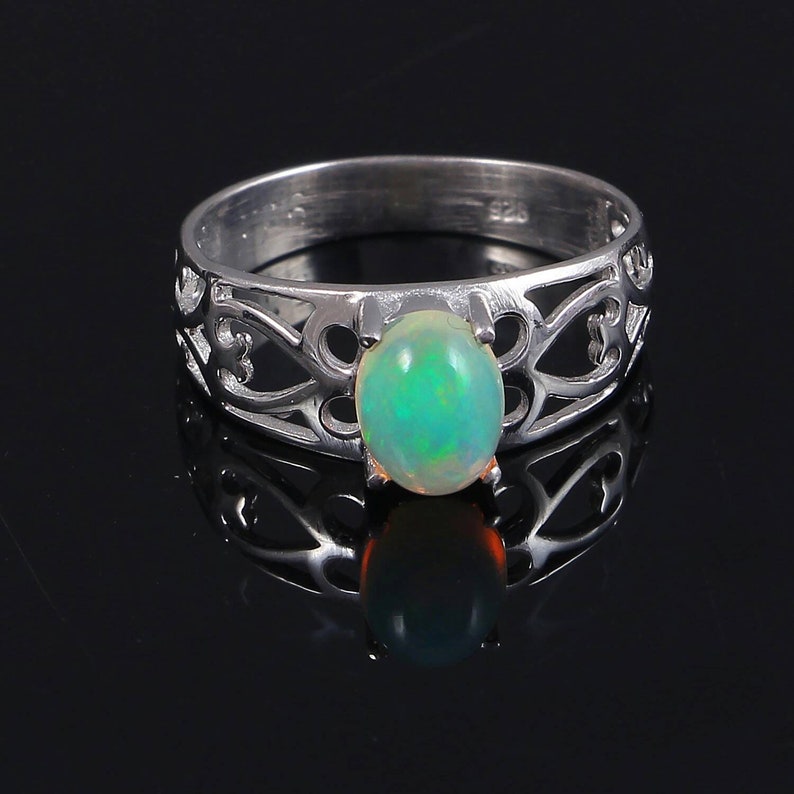 Natural Ethiopian Opal Ring...925 Sterling Silver Ethiopian Wello Opal Ring...wedding Ring...size 6x8mm Oval Cabochon..#R137