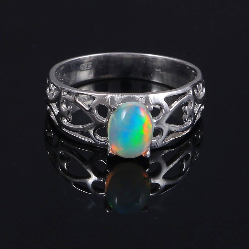 Natural Ethiopian Opal Ring...925 Sterling Silver Ethiopian wello Opal Ring...wedding Ring...size 6x8 mm Oval Cabochon..#R136