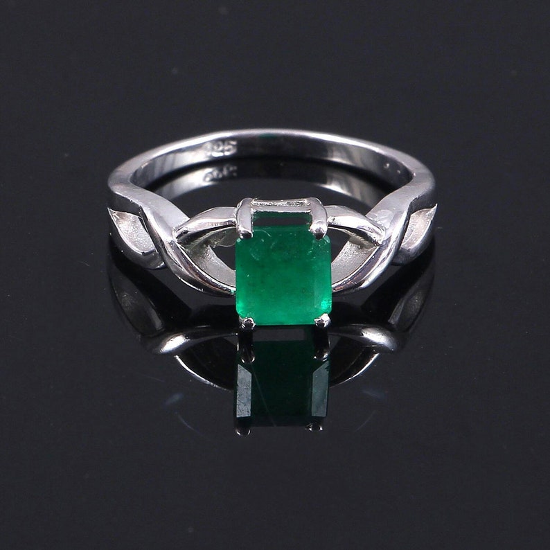 Natural Emerald Ring...925 Sterling Silver Emerald Ring...wedding Ring...6x5.5 mm Octagon Cutstone..#R133